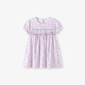 Abito estivo bimba a fiori con maniche corte e dettagli ricamati a punto smock - 2Y(90cm) / Floreale Viola (KS0185)
