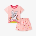 Completo estivo rosa bimba con maglietta unicorno arcobaleno e pantaloncini a stelle - 2Y(90cm) / Unicorno Rosa (2232)