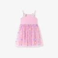 Robe tutu rose pour fillette avec bretelles lapin 3D et jupe en tulle à fleurs colorées - 2Y(90cm) / Rose
