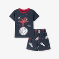 Ensemble d'été bleu foncé garçon avec t-shirt astronaute et short imprimé fusée - 2Y(90cm) / Bleu Marine (2235)