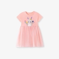 Roze tutu-jurk met korte mouwen voor meisjes met schattig konijn en borduursel - 2Y(90cm) / Roze Konijn Stijl (S3322)