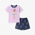 Pyjama d'été fille avec t-shirt violet imprimé danseuse et short bleu marine imprimé - 2Y(90cm) / Ensemble Fille Ballerine Violet (2239)