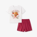 Ensemble d'été pour enfant avec t-shirt ours blanc et short rouge foncé décontracté - 2Y(90cm) / Style Ours Dessin Animé (2219)