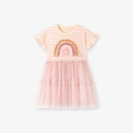 Abito da principessa rosa a righe in tulle per bambina con dettaglio balza arcobaleno - 2Y(90cm) / Righe Rosa Rosso