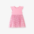 Abito rosa da bambina con fiori bianchi e gonna in tulle gonfio con paillettes - 2Y(90cm) / Rosa (S3318)