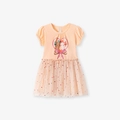 Robe rose manches courtes pour filles avec chat et jupe en tulle à étoiles - 2Y(90cm) / Rose Orangé
