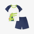 Conjunto de verano para niño con camiseta de cocodrilo y pantalones cortos - Conjunto Raglán de Cocodrilo y Helado (K2151) / 2Y(90cm)