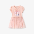 Pink tulle mesh princess dress for girls with unicorn print and colorful star sequins - 2Y(90cm) / Pink Unicorn Style (S3271)