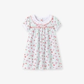 Abito a maniche corte per neonata in cotone bianco con fiori rosa densi e foglie verdi - 2Y(90cm) / Stile Floreale (S3268)