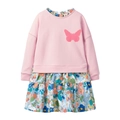 Abito bambina rosa a maniche lunghe con farfalla di paillettes e gonna a stampa floreale - 2T(90) / Stile Cotone Liscio (S0825)