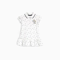 Vestito polo bianco a pois neri per bambine con ricamo a forma di unicorno - Bianco a Pois (S1251) / 120cm
