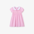 Rosa kurzärmeliges Baby-Mädchenkleid mit Peter-Pan-Kragen und floralem Smok-Design - 7 Jahre (140cm) / Rosa (S1095)
