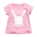 Rosa Mädchen-T-Shirt aus Baumwolle mit Hasen-Stickerei und Mesh-Kragen-Detail - 7 Jahre (140cm) / Rosa (51678)