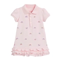 Abito polo rosa da bambina in cotone con stampe arcobaleno e orlo a balze a strati - Rosa / 7 Anni (140cm)