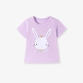 Kurzärmeliges hellviolettes Mädchen T-Shirt aus Baumwolle mit süßem Hasen-Stickmotiv - 7 Jahre (140cm) / Hellviolett (50105)