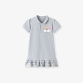 Vestito polo grigio a maniche corte per bambina con ricamo arcobaleno e volant - Grigio / 7 Anni (140cm)