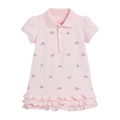 Robe polo fille en coton rose avec imprimés arc-en-ciel et ourlet à volants étagés - Rose (Prévente) / 7 ans (140cm)