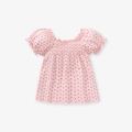 T-shirt rose à fleurs pour filles avec manches bouffantes et détails smockés devant - Floral Rose (51726) / 2T(90)