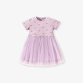 Vestito lilla a maniche corte per bambine con stampa arcobaleno e gonna in tulle - Viola / 120cm