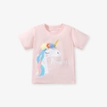 Rosa Baumwoll T-Shirt für Mädchen mit Einhorn-Grafik und 3D Blumen für den Sommer - 2T(90) / Rosa