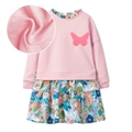 Abito rosa bimba a maniche lunghe con ricamo farfalla e gonna con stampa floreale - 2T(90) / Stile Terry (S1260)