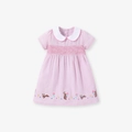 Abito a righe bianche e rosa per bambine con ricami e colletto Peter Pan - Stile a Righe Rosa Bianco Coniglio Punto Smock(S1237)-140cm