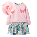 Abito da bambina rosa a maniche lunghe in cotone con farfalla di paillettes e gonna - 2T(90) / Stile Foderato in Pile (S1005)