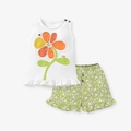 Set estivo da bambina con top ricamato a fiori e pantaloncini a fiori verdi - Gilet Bianco con Fiori Pantaloncini Floreali Verdi (22043) / 5 Anni (120cm)