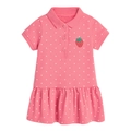 Pink short sleeve polo dress for girls featuring white polka dots and strawberry embroidery - Polka Dot Strawberry (Pink) (SY0071) / 120cm