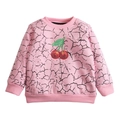 Felpa rosa in cotone per bambina con ricamo di ciliegie e stampa effetto crepato - 90cm (2T) / Rosa (5Y0059)