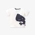 Witte katoenen kinder t-shirt met dinosaurus print en ritssluiting mond detail - 3T(100) / Witte Dinosauriërprint (53006)