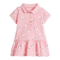 Short sleeve girls polo dress in light pink featuring colorful unicorn prints - Unicorn Print (Pink) (SY0069) / 120cm