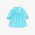 Abito in cotone blu a maniche lunghe per bambine con stampa farfalle e colletto Peter Pan - 7Y / Azzurro (S1679)