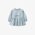Toddler girl long sleeve light blue cotton dress with cute 3D cartoon cat face detail - 6Y(130cm) / Sweatshirt (22014T)