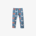 Blue cotton kids' leggings with cute cartoon cat and bear patterns and elastic waist - 6Y(130cm) / Pants (22014K)