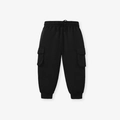 Boys black cotton cargo pants with drawstring waist and side flap pockets for casual wear - 2Y(90cm) / Black