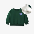 Felpa da bambina verde scuro con ricamo floreale e morbida fodera in pile bianco - 2Y(90cm) / Verde Scuro (Pile)