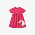 Mädchenkleid in Rosenrot mit Kurzarm, Einhorn-Stickerei und weißem Blumenmuster - 2Y(90cm) / Rosarot (S1860)