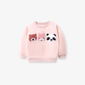 Sweat-shirt polaire rose pour filles avec appliques peluches d'ours, lapin et panda - 22084 / 3Y(100cm)