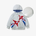 Grijze hoodie voor jongens met rode vliegtuigpatches en een warme fleece voering - 2Y(90cm) / Lichtgrijs (HC1094)