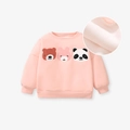 Pink fleece sweatshirt for girls featuring cute bear and rabbit animal embroidery - H22084 (fleece Lined) / 6Y(130cm)