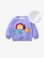 Sweat-shirt violet pour filles avec pois bleus, doublure polaire et broderie escargot - 6Y(130cm) / Ensemble Sweat et Pantalon Violet Polaire (H22068)