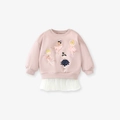 Sweat en polaire rose pour filles avec broderie ballerine et détail de jupe en tulle blanc - 5Y(120cm) / Sweat-shirt Rose Fille Ballerine (22057T)