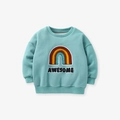 Mint green kids sweatshirt with rainbow embroidery and Awesome text on gray background - 2Y(90cm) / Mint Green Rainbow (C1079)