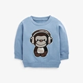 Blue long sleeve fleece sweatshirt for kids with cute embroidered monkey with headphones - 2Y(90cm) / Light Blue Monkey (C1080)