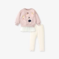 Ensemble sweat-shirt rose avec ballerines et pantalon côtelé blanc pour petite fille - 6Y(130cm) / Ensemble Rose Fille Ballerine (G22057)