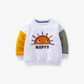 Felpa bambini bianca a maniche lunghe con maniche a contrasto e ricamo sole felice - 2Y(90cm) / Sole Bianco Color Block (C1081)