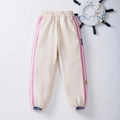 Kids warm winter jogger pants in cream with pink side stripes and elastic waist - Cream (H10082) / 160cm
