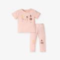 Ensemble rose pour fillettes avec motifs danseuses de ballet et pois noirs en coton - Ensemble Rose Ballerine Pois(22047) / 6Y(130cm)