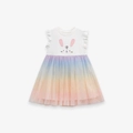 Robe tutu arc-en-ciel en coton pour filles avec broderie lapin rose et jupe en tulle doux - Blanc Arc-en-ciel Maille / 2Y(90cm)